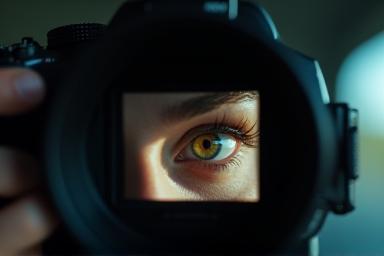 Cinematographer looking through camera viewfinder