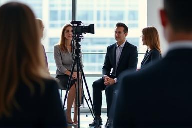 Business people filming a corporate interview