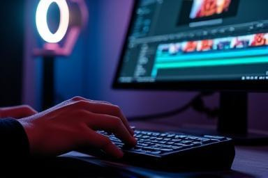 Person editing video on computer screen