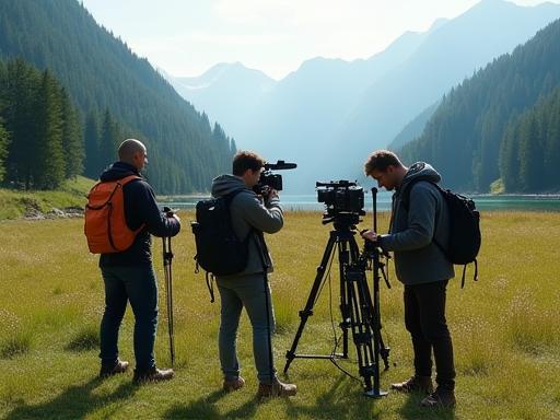 Outdoor filming session in a scenic location